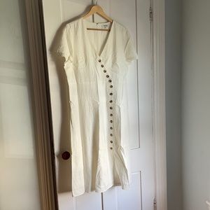 NWOT White Linen Blend Button Front Dress | Madewell 16